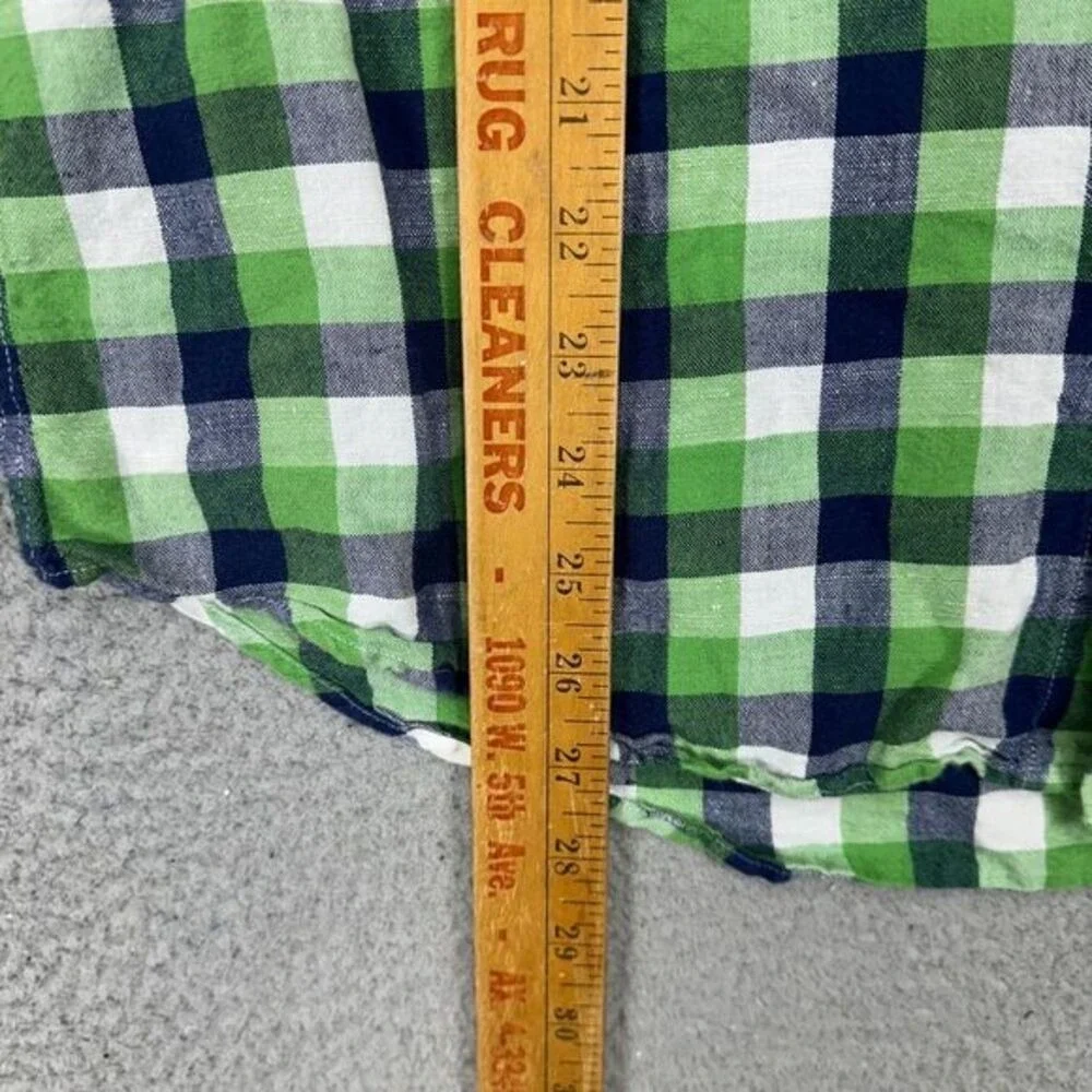 Banana Republic Linen Blend Button Up Shirt Adult Medium Green Navy Plaid Mens
